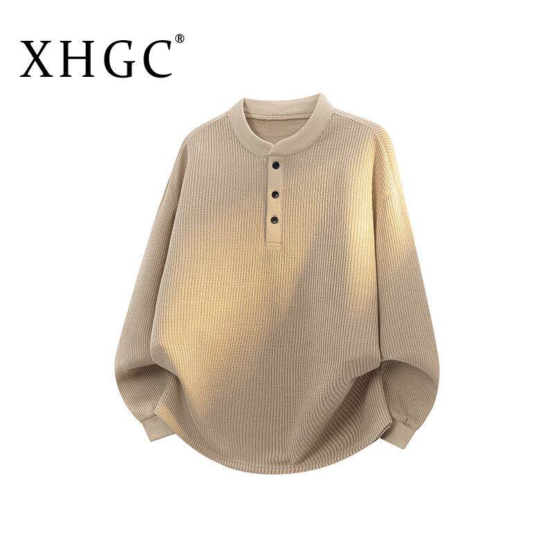 XHGC美式春季纯色圆领卫衣男女重磅肌理感情侣复古百搭运动长袖男