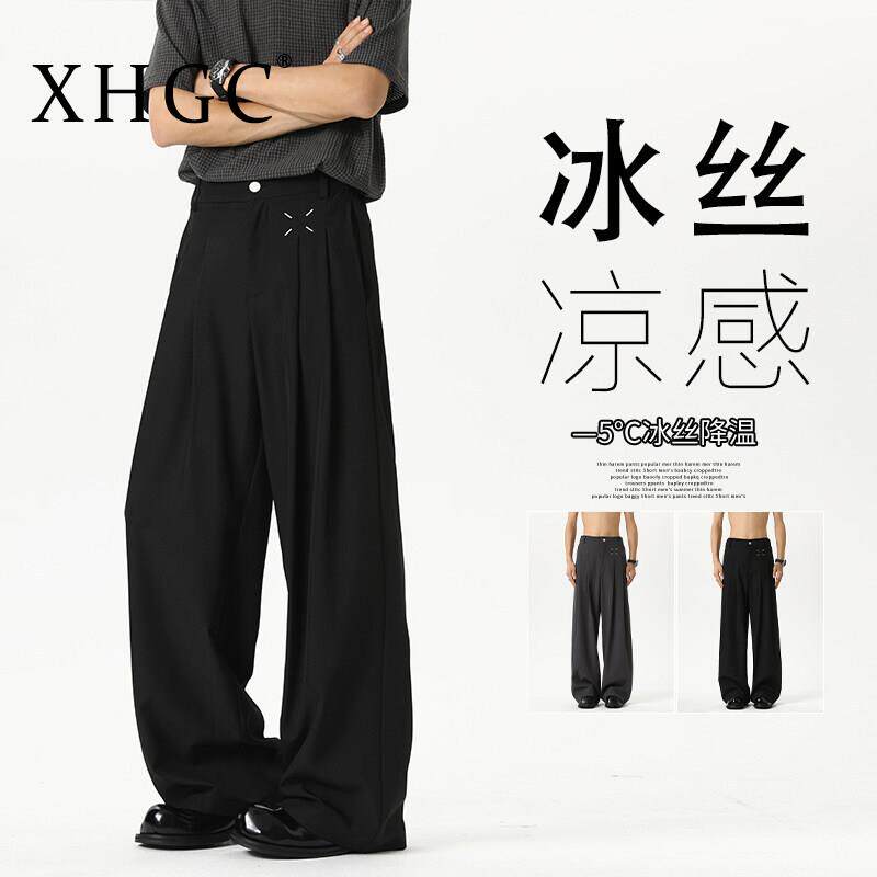 XHGC垂坠感西裤男女款刺绣黑休闲裤
