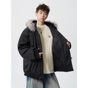 XHGC美式大毛领工装派克服男冬季宽松加厚保暖棉服休闲情侣装棉衣
