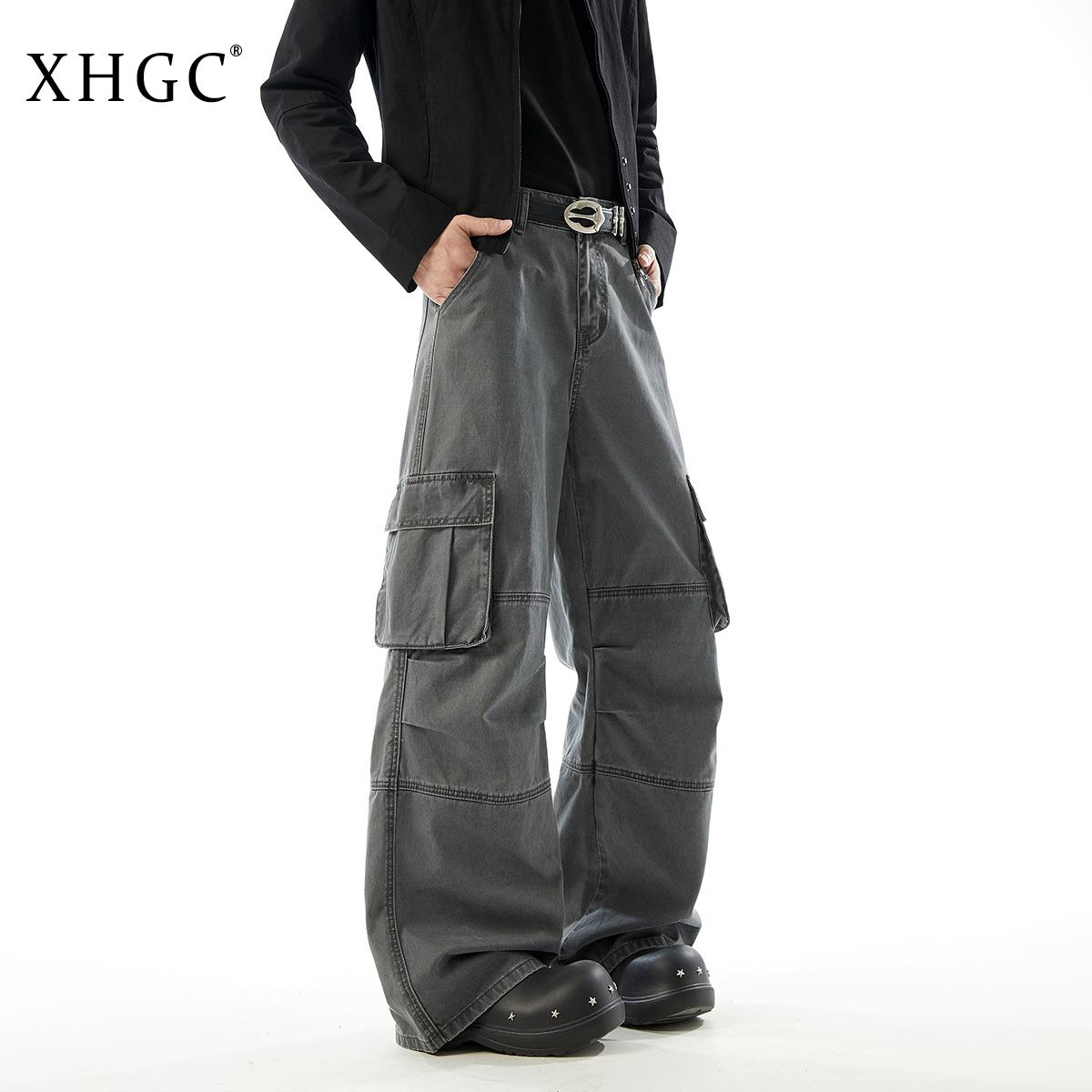 XHGC2026春夏季美式复古直筒工装休闲裤男痞帅阔腿裤多口袋喇叭裤