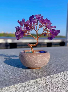 聚宝盆茶盏底座水晶发财树摆件30