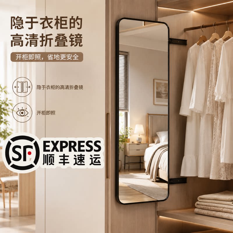 衣柜内置推拉隐形伸缩旋转穿衣镜