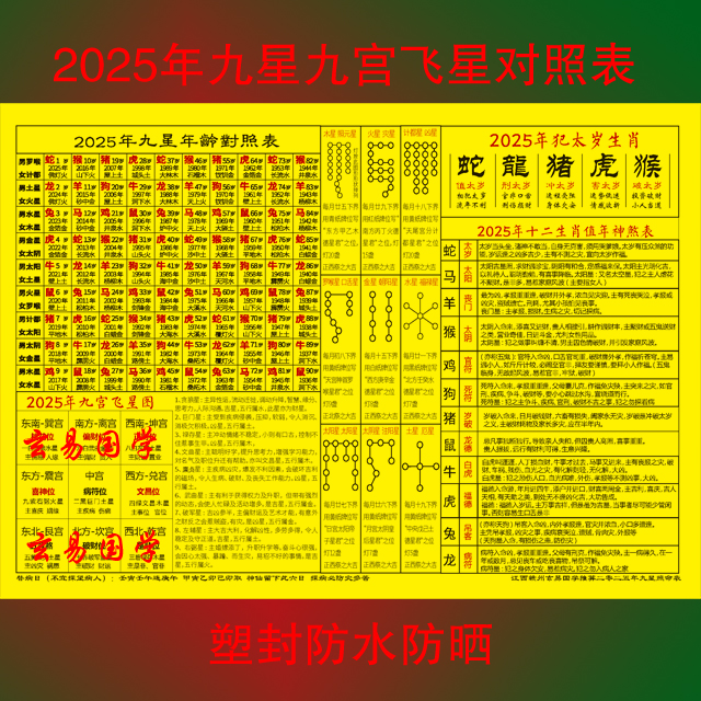 2025年九星年龄对照九宫飞星图