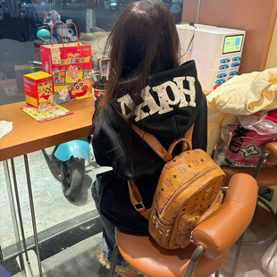 美式高街字母贴布刺绣连帽衫卫衣女秋冬加绒宽松慵懒风情侣装外套