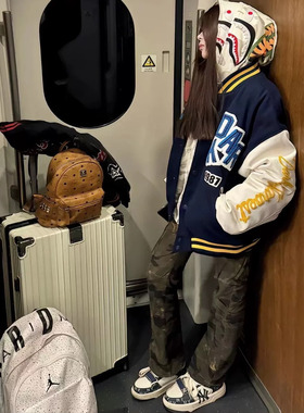 美式高街刺绣字母撞色飞行员棒球服2026新款国潮牌情侣夹克外套女