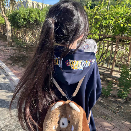 美式复古彩色字母刺绣连帽卫衣