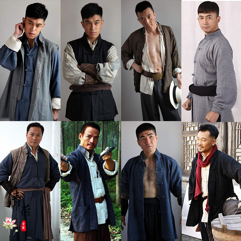 影视古装民国游击队长衫马褂土匪土八路乞丐农民百姓棉麻演出服装