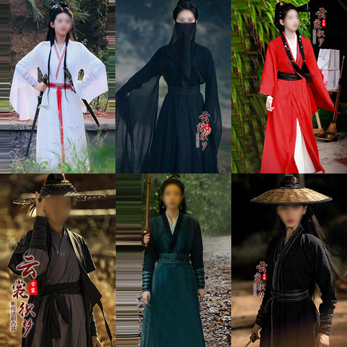 魏晋风女士汉服棉麻黑色女侠服