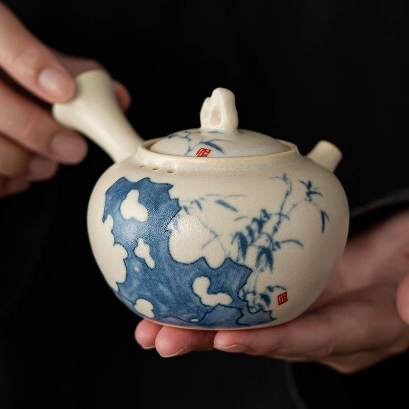 苏打釉太湖石文竹宝缘侧把壶可养泡茶壶带过滤家用功夫茶具