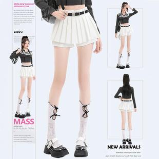 MASS白色半身裙百褶裙女夏季 2025新款 高腰显瘦辣妹防走光短裤 裙裤