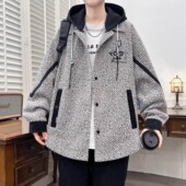 胖子外套 设计潮流加肥大码 青少年连帽双层夹克男秋冬新款 宽松美式