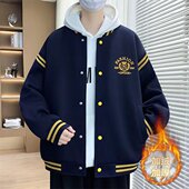 外套 青少年加绒加厚宽松潮流帅气大码 美式 复古风棒球夹克男秋冬季