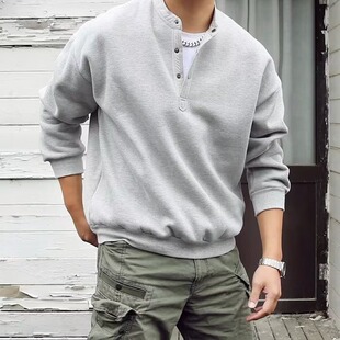 卫衣男春秋款 300斤大码 休闲圆领套头衫 亨利领门襟保暖时尚 潮 男装