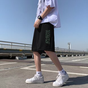 男宽松潮流加肥加大胖子国潮五分大裤 字母印花运动短裤 衩 薄款 夏季