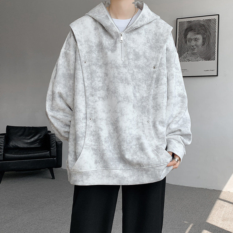 美式扎染脏脏半拉链连帽卫衣男秋冬新款宽松高街痞帅加肥大码外套,男装,卫衣,淘宝优惠券,粉丝福利购,淘宝优惠卷