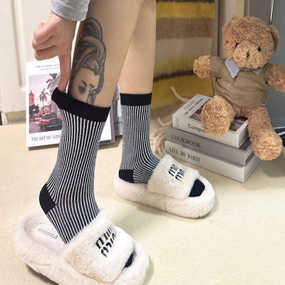 【3双】秋冬季双针甜美穿搭金银丝时尚简约miu风穿搭