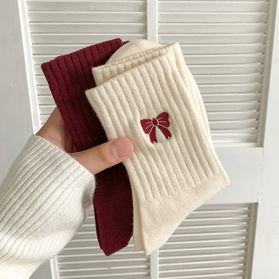 【5双】纯棉条纹系简单搭配，蝴蝶结奏响秋冬季简约旋律包好看