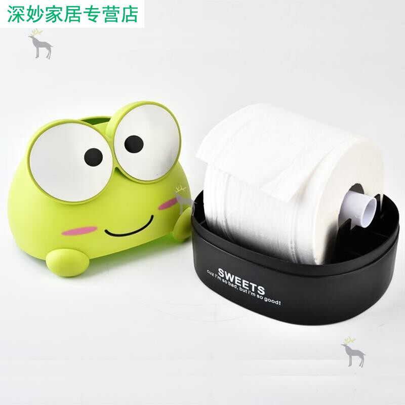 创意可爱卡通纸巾盒卷纸盒家用纸巾筒青蛙抽纸盒客厅卧室卷纸筒