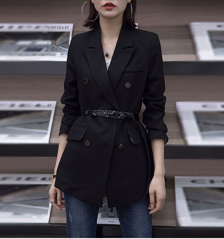 阿瑪施旗舰店官网女装2020春秋西装双排扣腰带外套收腰职业上衣OL