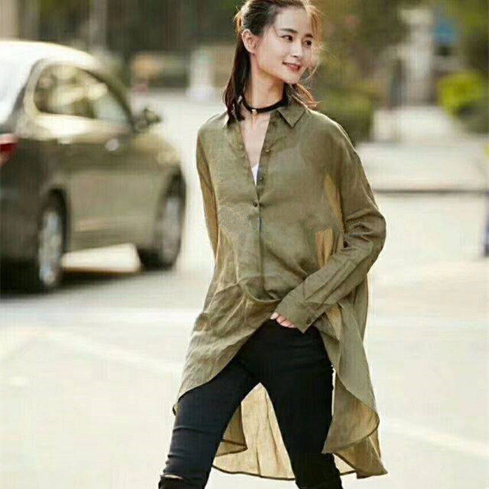 阿玛施旗舰店官网2020夏新款正品女装简约百搭麻料中长款衬衫外套