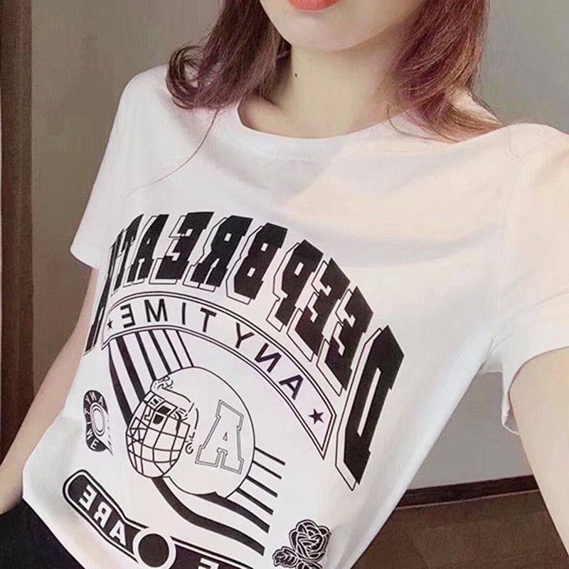 阿瑪施旗舰店官网2020春夏新款百搭宽松显瘦棉字母印花短袖T恤女