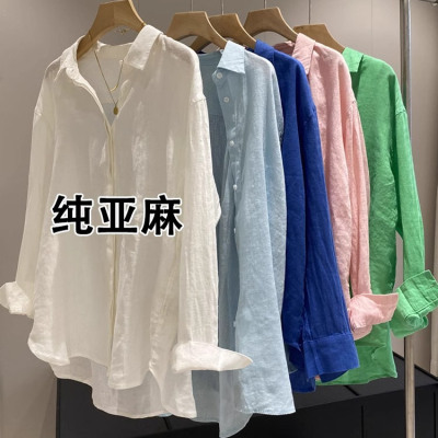法式白色亚麻衬衫女夏季