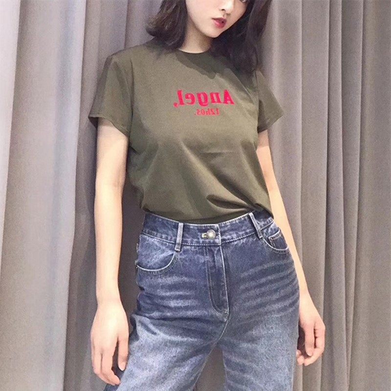 阿玛施旗舰店官网2020夏女装新款正品代购修身短袖字母印花T恤女