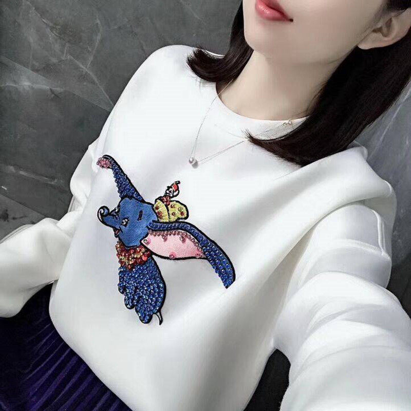 阿玛施旗舰店官网正品2020秋装新款大象卡通圆领大码休闲卫衣女