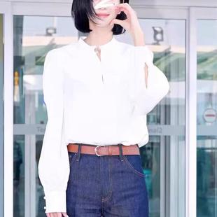 2025韩国明星同款白色轻熟温柔衬衫女高级感洋气衬衣休闲百搭上衣