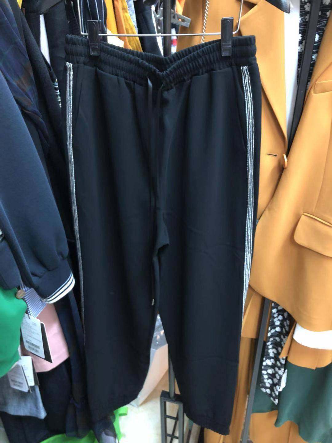 阿瑪施旗舰店官网2019秋新款正品代购条纹边校服裤休闲收口长裤女