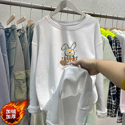 白色打底衫女秋冬2024新款叠穿加绒加厚内搭长袖遮屁股中长款T恤