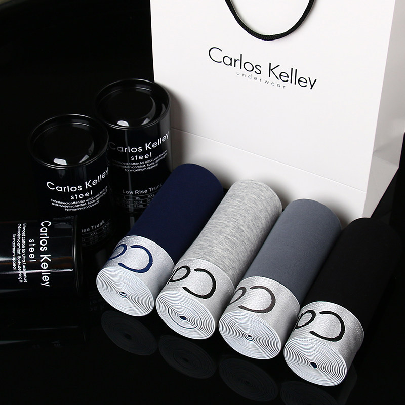 CarlosKelley男士内裤男平角裤纯棉抗菌透气舒适四角短裤头礼盒装