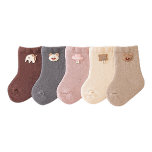 婴儿袜子秋冬季加厚保暖新生儿0-3月6棉袜可爱中筒袜初生宝宝不勒
