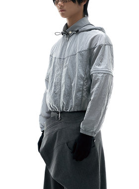 POINTLESS 银色金属尼龙可拆卸袖子轻量化运动短袖衬衫皮肤衣夹克