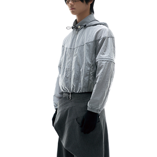 POINTLESS 银色金属尼龙可拆卸袖子轻量化运动短袖衬衫皮肤衣夹克