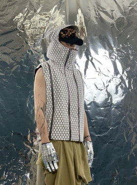 Pointless 23SS 设计师多拉链蜂窝无袖时尚潮流休闲连帽马甲外套