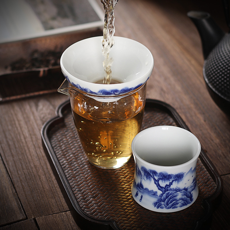 青花瓷茶漏网茶滤器茶隔陶t瓷茶具配件茶叶过滤器网布漏斗过滤茶