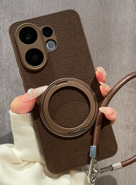 月坑纹皮质深咖色适用vivoS50手机壳vivoS30Pro mini新款360度旋转金属支架S20保护套S19镜头全包S18小众S17