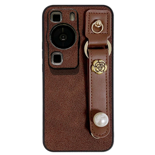 月坑纹山茶花珍珠腕带适用于华为P80Pro手机壳Pura70新款复古P60镜头全包P50斜跨背带P40防摔外壳P80ultra女