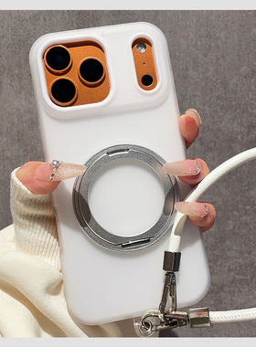 白色二合一软硬双层保护套适用苹果17Promax手机壳iPhone16Pro新款360金属旋转支架IP15硅胶14防摔13创意Air