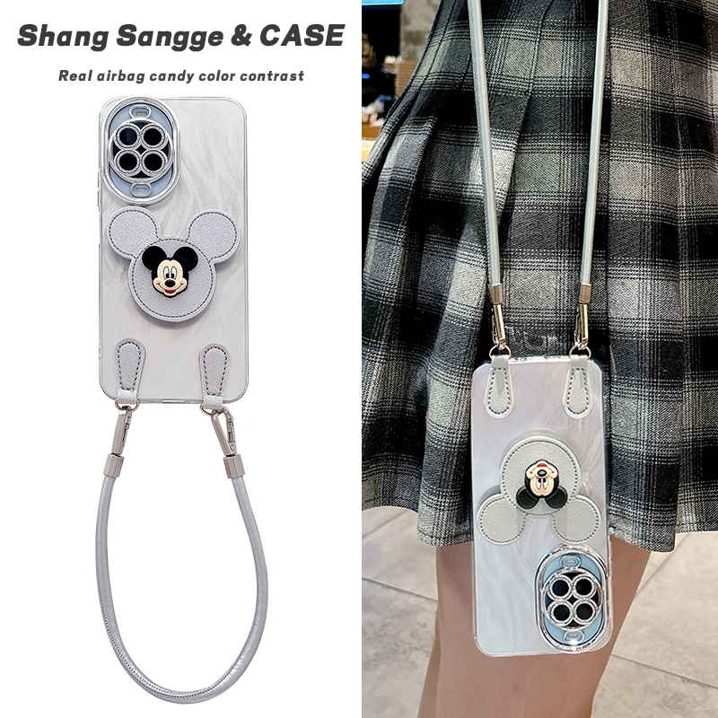 卡通米奇支架适用于华为Nova14手机壳Nova13Pro保护套nove12羽纱新款11Pro镜头膜全包10斜跨背肩9女款8高级感