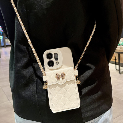 花边蝴蝶结卡包适用OPPOReno14手机壳OPPOReno15保护套软壳Reno13小香风12Pro新款11菱格10高级感9链条8斜跨7