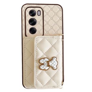 小香风金边熊菱格侧开卡包适用OPPOReno14手机壳OPPOReno15新款Reno13全包防摔12Pro链条11斜跨10背包式9高级