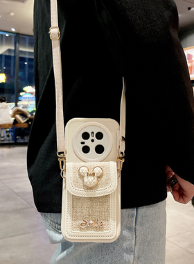 小香风米奇卡包适用华为mate80手机壳mate70Pro保护套mete60镜头全包mt50斜跨m40背包式30防摔外壳Max女款Air