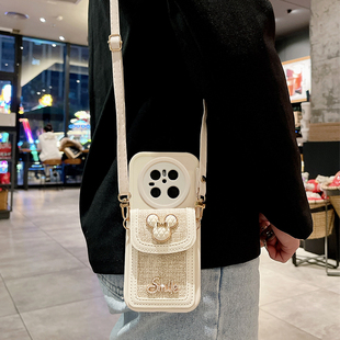 小香风米奇卡包适用华为mate80手机壳mate70Pro保护套mete60镜头全包mt50斜跨m40背包式 Air 30防摔外壳Max女款