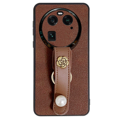 月坑纹山茶花珍珠腕带适用于OPPOfindx8手机壳OPPOfindx9新款复古findx7Pro镜头全包x8s+斜跨ultra背带x6挂绳