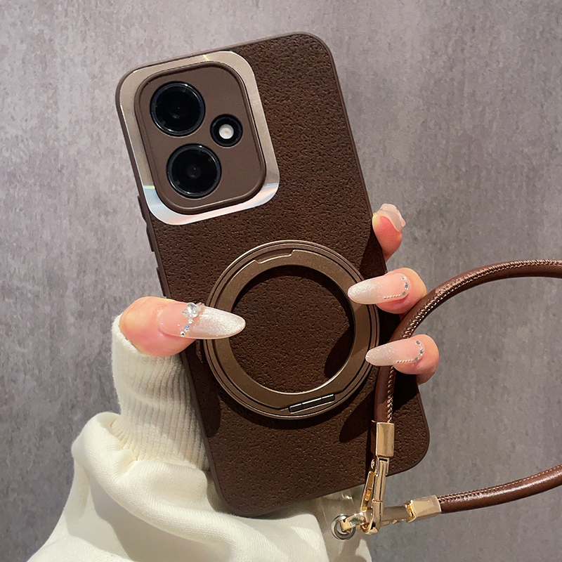 月坑皮纹深咖色适用华为荣耀500手机壳400金属支架360度旋转300保护套200镜头全包100Pro小众90硅胶80防摔70