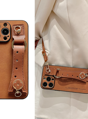 复古磨砂翻毛皮适用于苹果16Promax手机壳iPhone17Pro保护套15耐脏14镜头全包13腕带16Plus斜跨12防摔11外壳X