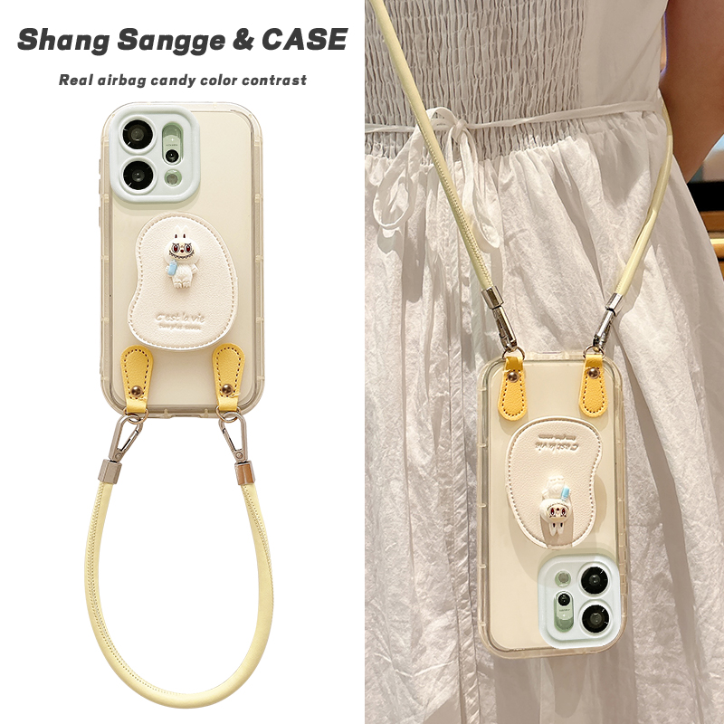 多巴胺小怪兽支架适用于OPPOReno14手机壳Reno13新款果冻网红12Pro可手提10斜跨背带9镜头全包8高级感防摔女