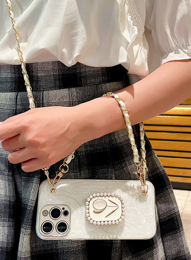 珍珠郁金香支架适用于苹果16Promax手机壳iPhone16Pro新款保护套IP15链条斜跨14全包13防摔外壳12高级感11女